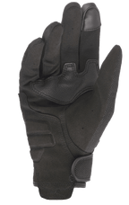 Alpinestars Stella Copper Damen-Motorradhandschuhe, Schwarz, Innenansicht mit Konstruktion aus synthetischem Wildleder und Verstärkungseinsätzen, Touchscreen-kompatible Zeigefingerspitze, kurze Manschette mit verstellbarem Klettverschluss.
