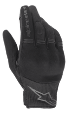 Alpinestars Stella Copper Damen-Handschuhe, schwarze urbane Motorradhandschuhe, Rückhandansicht mit Hartschalen-Knöchelschutz, atmungsaktivem Mesh-Textil und Alpinestars-Branding auf dem Zeigefinger und am Handgelenk.