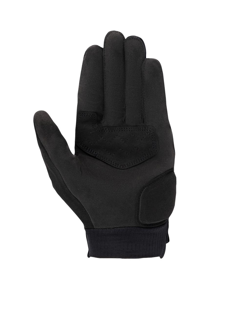 Alpinestars Stated Damen-Handschuhe, Schwarz, Handflächenansicht mit synthetischem Wildledermaterial, verstärkten Handflächen- und Daumenbereichen, Touchscreen-kompatiblen Fingerspitzen und elastischem Handgelenksbündchen, urbane Motorradausrüstung