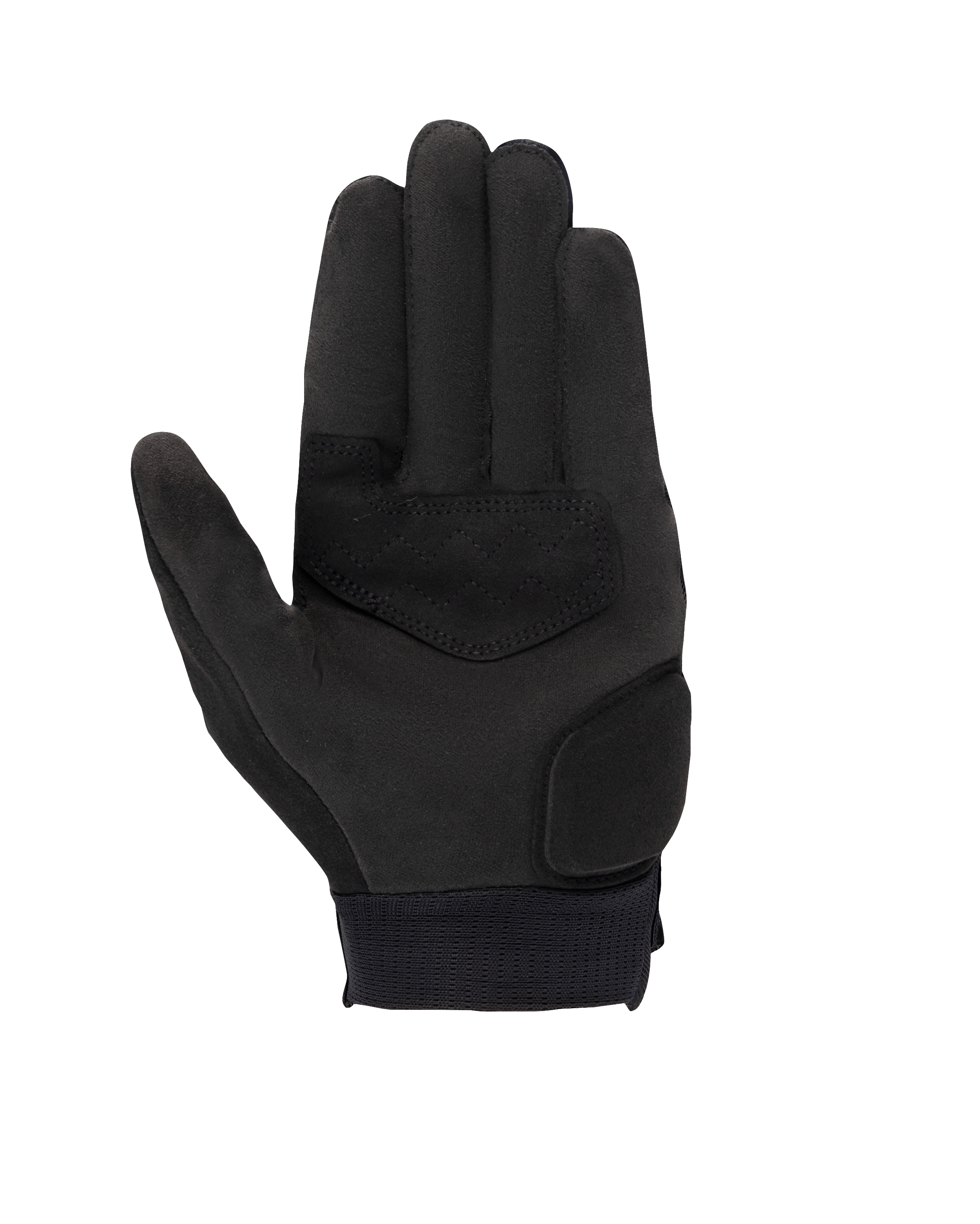 Alpinestars Stated Damen-Handschuhe, Schwarz, Handflächenansicht mit synthetischem Wildledermaterial, verstärkten Handflächen- und Daumenbereichen, Touchscreen-kompatiblen Fingerspitzen und elastischem Handgelenksbündchen, urbane Motorradausrüstung