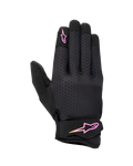 Alpinestars Stated Damen-Handschuhe, Urban-Motorradhandschuhe, Schwarz mit rosa-gelbem Logo-Farbverlauf, texturierte Airprene-Oberhand, Klettverschluss am Handgelenk, leichte und atmungsaktive Sommerausrüstung
