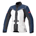 Alpinestars Stella ST-7 2L GORE-TEX Damenjacke, Motorrad-Tourenjacke, Eisgrau, Dunkelblau und Schwarz mit roten Akzenten, Cargo-Fronttaschen, verstellbare Armriemen, hoher Kragen und laminierte wasserdichte Konstruktion für Adventure-Touring