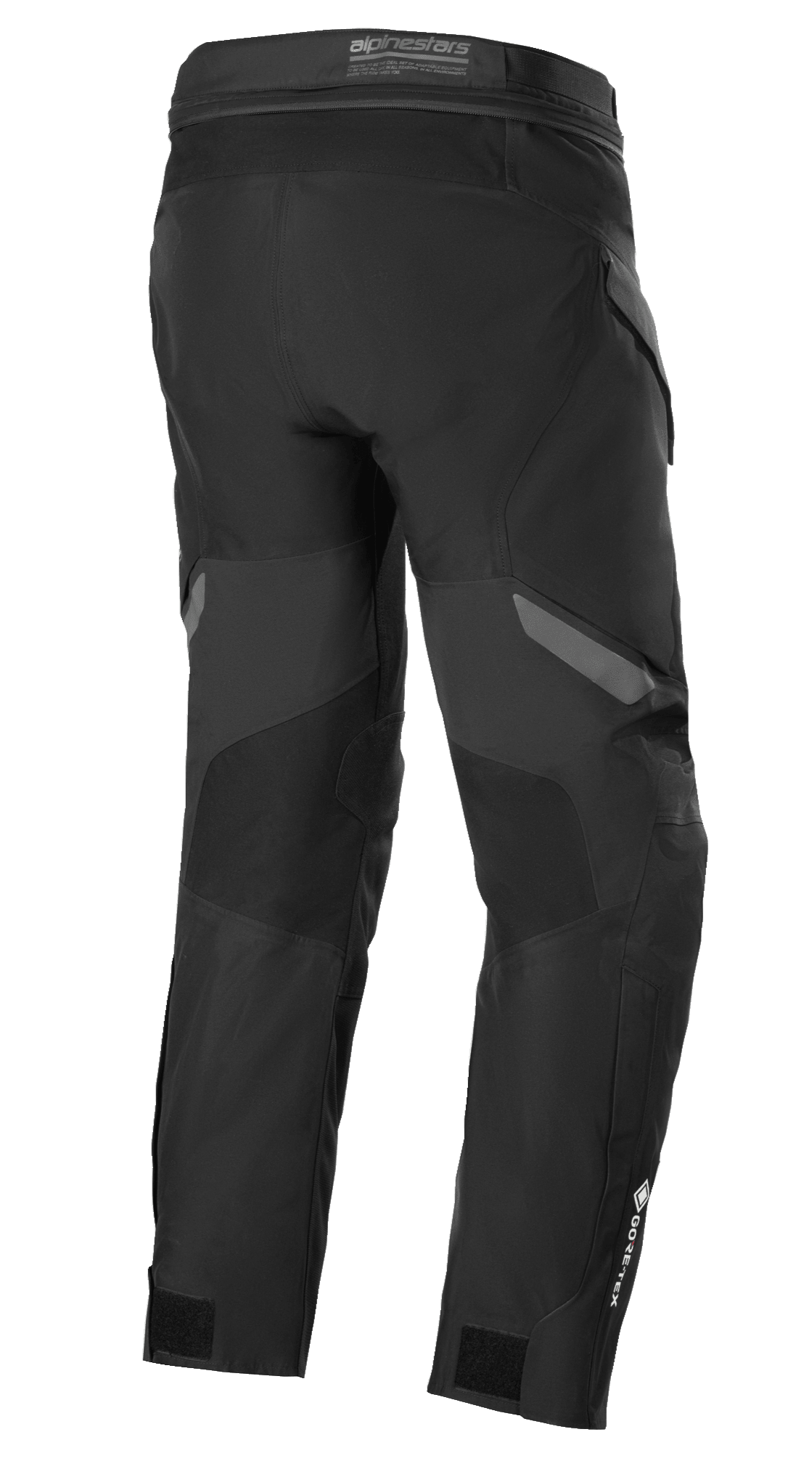Alpinestars ST-7 2L GORE-TEX Hose, Schwarz und Dunkelgrau, Rückansicht, wasserdichte Adventure-Touring-Motorradhose mit verstärkten Einsätzen, GORE-TEX-Branding am Unterschenkel und verstellbaren Knöchelriemen