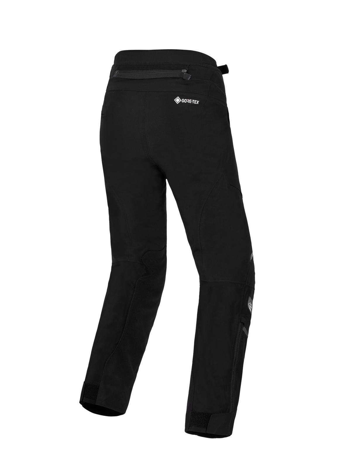 Alpinestars Stella ST-7 V2 2L GORE-TEX Pants, women's touring motorcycle pants in black, back view showing waterproof textile construction, GORE-TEX branding, and lower leg zippers.
