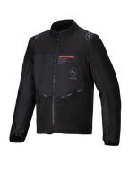 Alpinestars Pro-Dura Jacket, Black, off-road motorcycle jacket featuring durable ripstop textile, red Alpinestars logo on the chest, slanted zippered pockets, and star logo accents on the shoulders