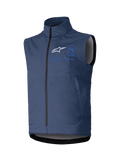 Alpinestars Techstar Softshell Vest, Navy Blue, Sleeveless Motorcycle Jacket, High Collar with Front Zipper, White ASTARS Logo and Blue Branding, Technical Softshell Fabric for Off-Road Riding