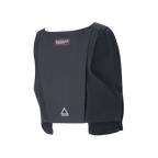 Alpinestars Techdura Tactical Vest, rear view, black durable textile with mesh side panels, featuring a red warning label and silver Astars triangle logo on the lower back, modular storage pack for enduro riding