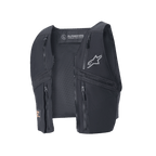 Alpinestars Techdura Tactical Vest, black detachable vest component for the Techdura Jacket, featuring four front zippered pockets, breathable mesh panels, and silver Alpinestars logo, modular gear for enduro and off-road riding.