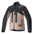 Alpinestars Techdura Jacket, Off-Road Motorcycle Jacket, Black Falcon Brown, two-tone design with red star logos on shoulders and sleeves, vertical Alpinestars-branded straps on the chest, durable textile material
