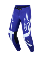 Alpinestars Supertech Vesta Motocrosshose für Herren, Dunkelblau und Weiß, mit Lederkniepanels und Sterngrafiken.