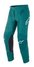 Alpinestars Supertech Blaze Pants, Motocross Pants, Dark Green, featuring white Alpinestars logos, black leather knee reinforcement panels, ratchet waist closure, and mesh ventilation at the hips, durable construction for off-road racing
