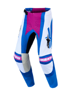 Alpinestars Techstar Maven Hose, Motocross-Hose für Herren, Weiß und Blau mit Akzenten in Hot Coral, Laserperforationen und strapazierfähigem 600D-Polygewebe.