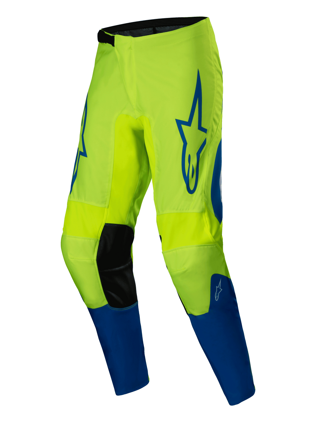 Alpinestars 2025 Fluid Haul Hose, Motocross-Hose für Herren, Gelb Fluo und Blau, aus 600D-Polyfaser mit vorgeformten Beinen und Knieeinsätzen aus Kunstleder