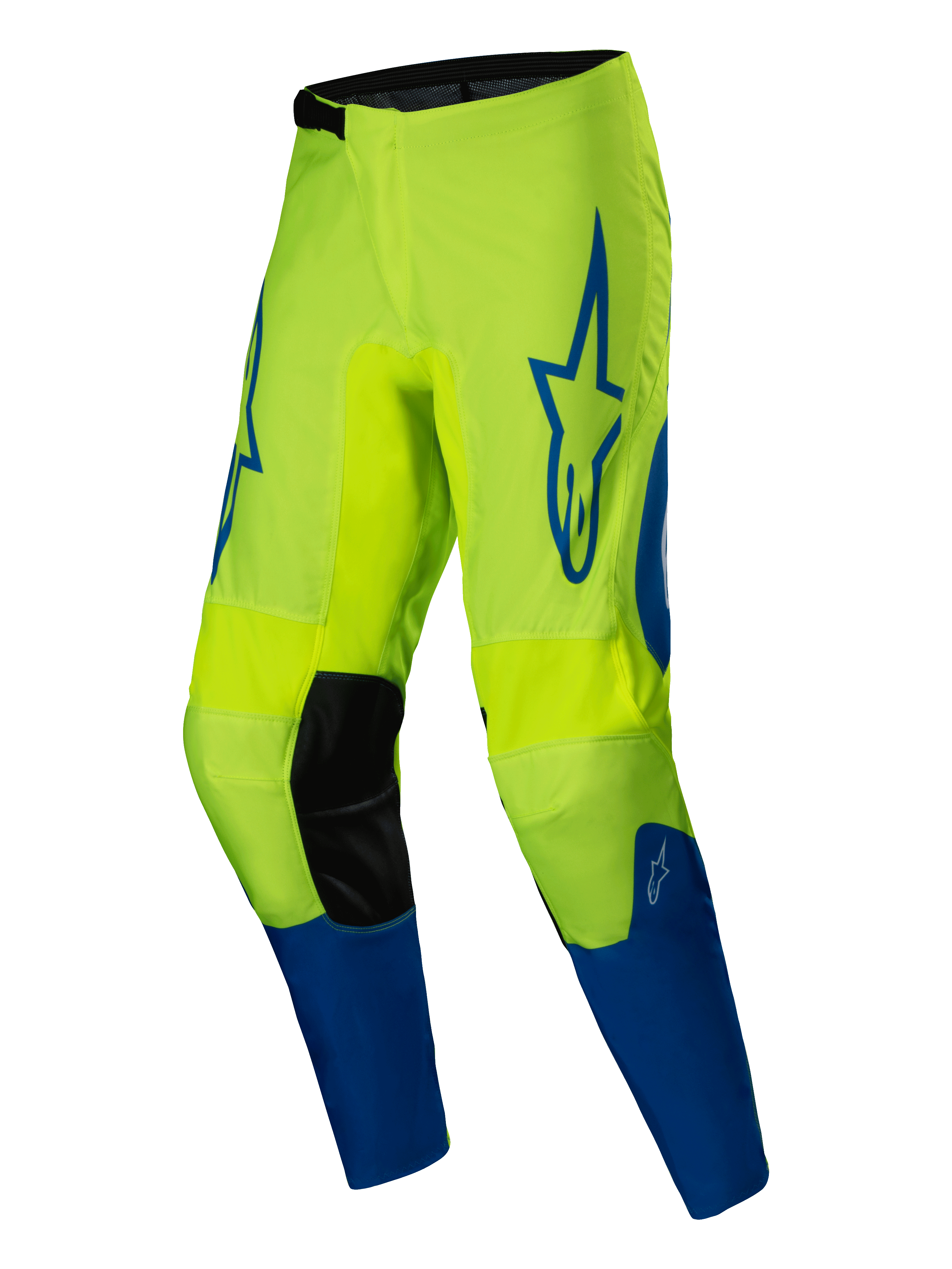 Alpinestars 2025 Fluid Haul Hose, Motocross-Hose für Herren, Gelb Fluo und Blau, aus 600D-Polyfaser mit vorgeformten Beinen und Knieeinsätzen aus Kunstleder