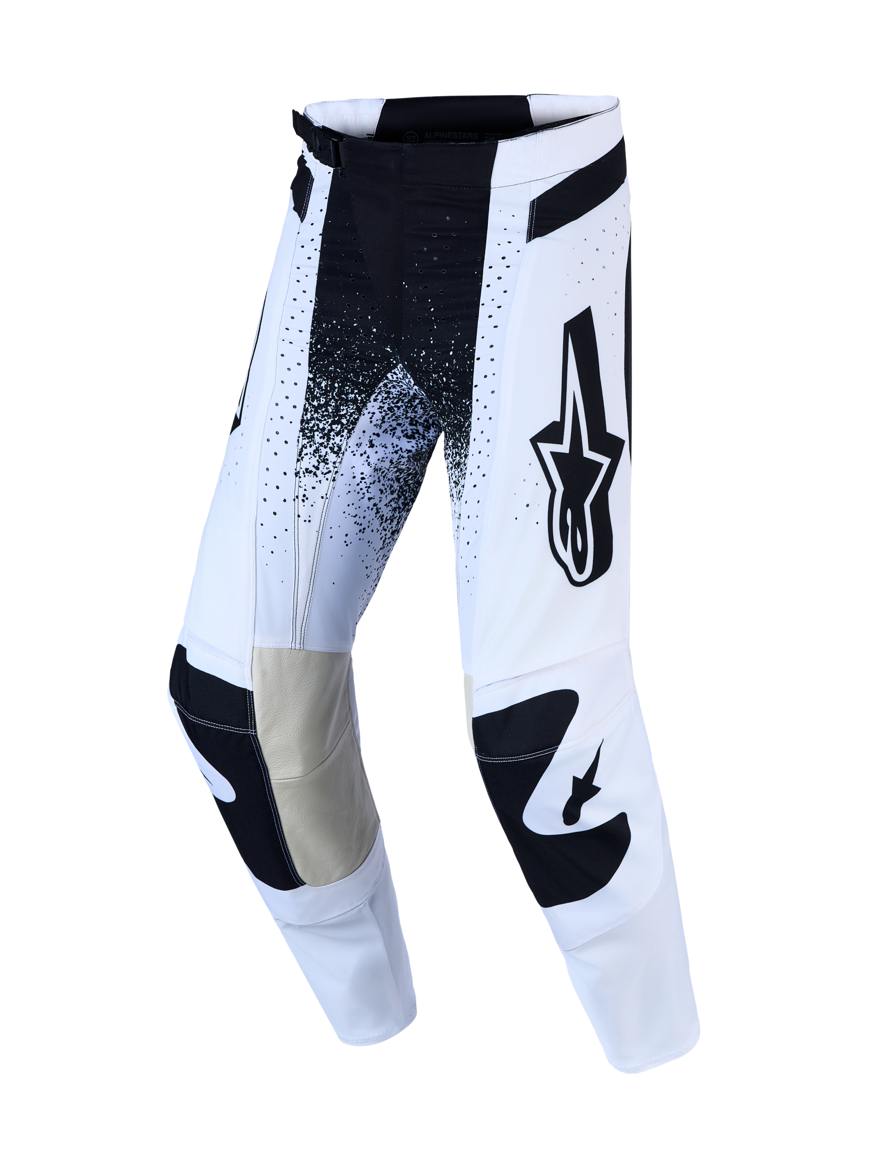 Alpinestars Techstar Swan Hose und Techstar Swan Gear Set, Motocross-Hose in Weiß und Schwarz mit Leder-Knieeinsätzen für maximale Offroad-Beweglichkeit.