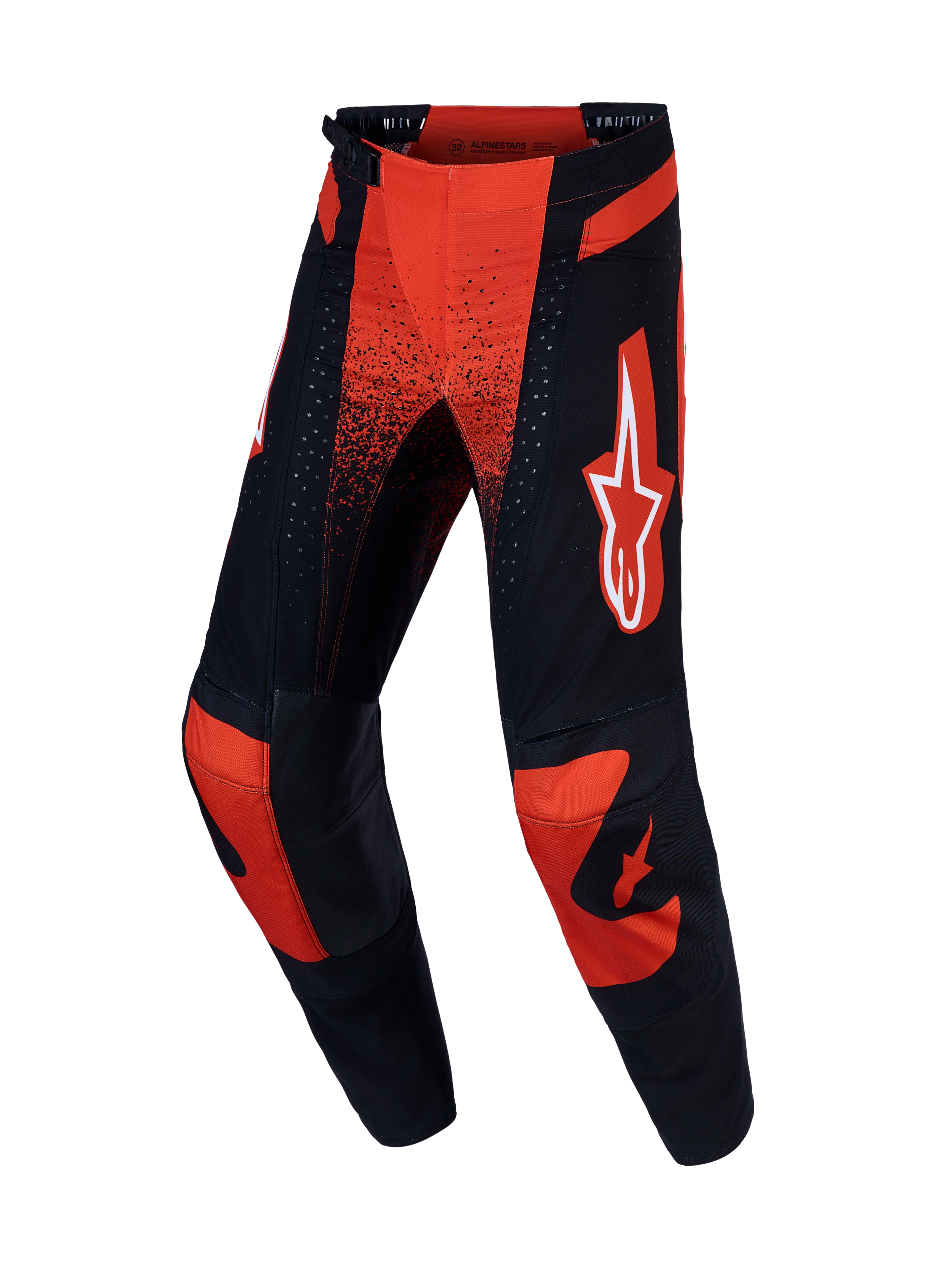 Alpinestars Techstar Swan Hose, Motocross-Hose in Rot und Schwarz mit Stretch-Chassis und Lederknien.