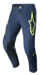 Alpinestars 2023 Supertech Bruin Hose, Motocross-Hose, Night Navy und Yellow Fluo, mit schwarzen verstärkten Knieeinsätzen, perforierter Belüftung und verstellbarer magnetischer Taillenschnalle, strapazierfähiges Rennsport-Design
