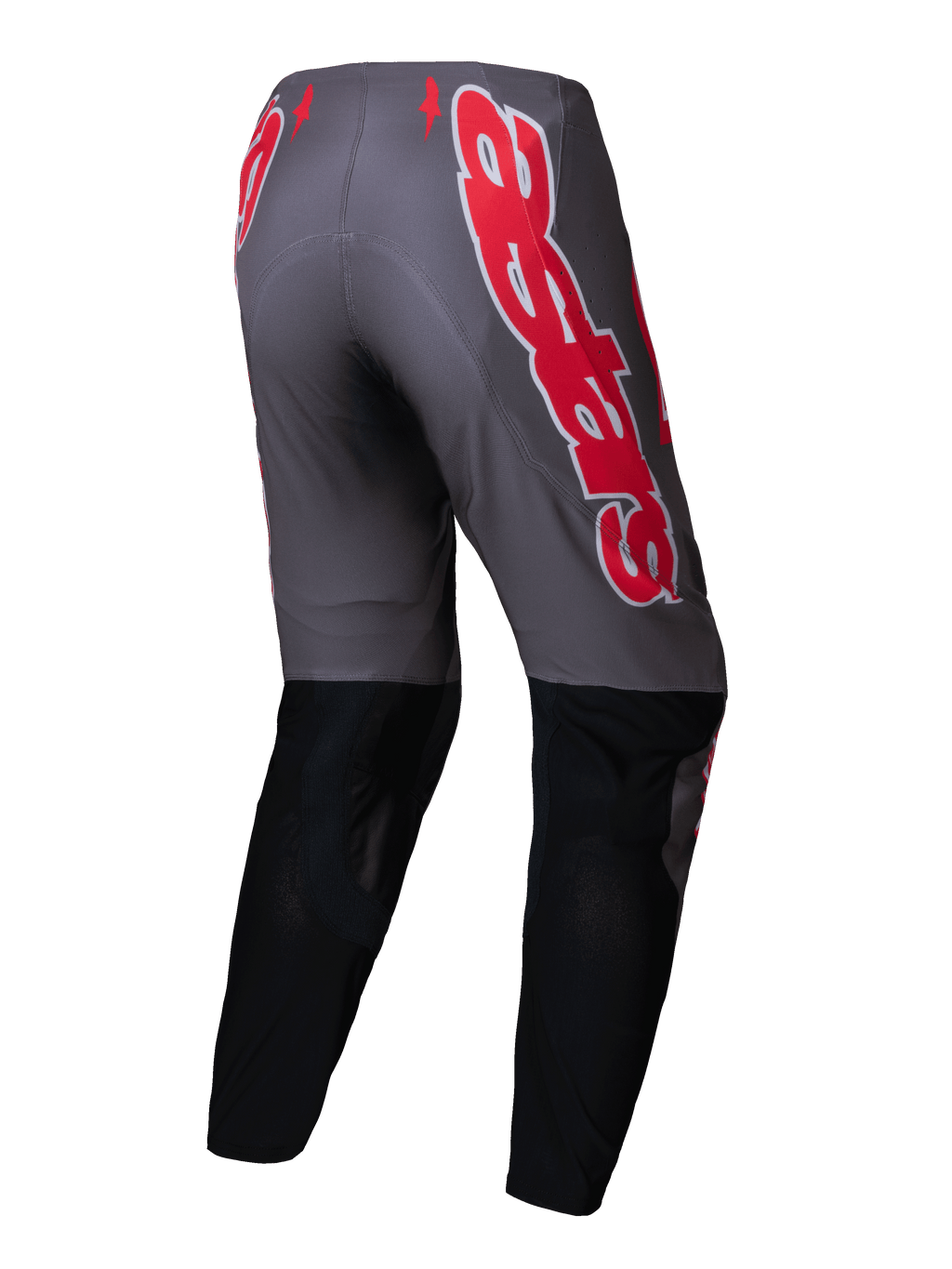 Alpinestars Supertech Lipan Hose, Motocross-Hose für Herren, Grau und Hellrot mit schwarzen Unterschenkeln, Ansicht von hinten, elastisches Ripstop-Gewebe