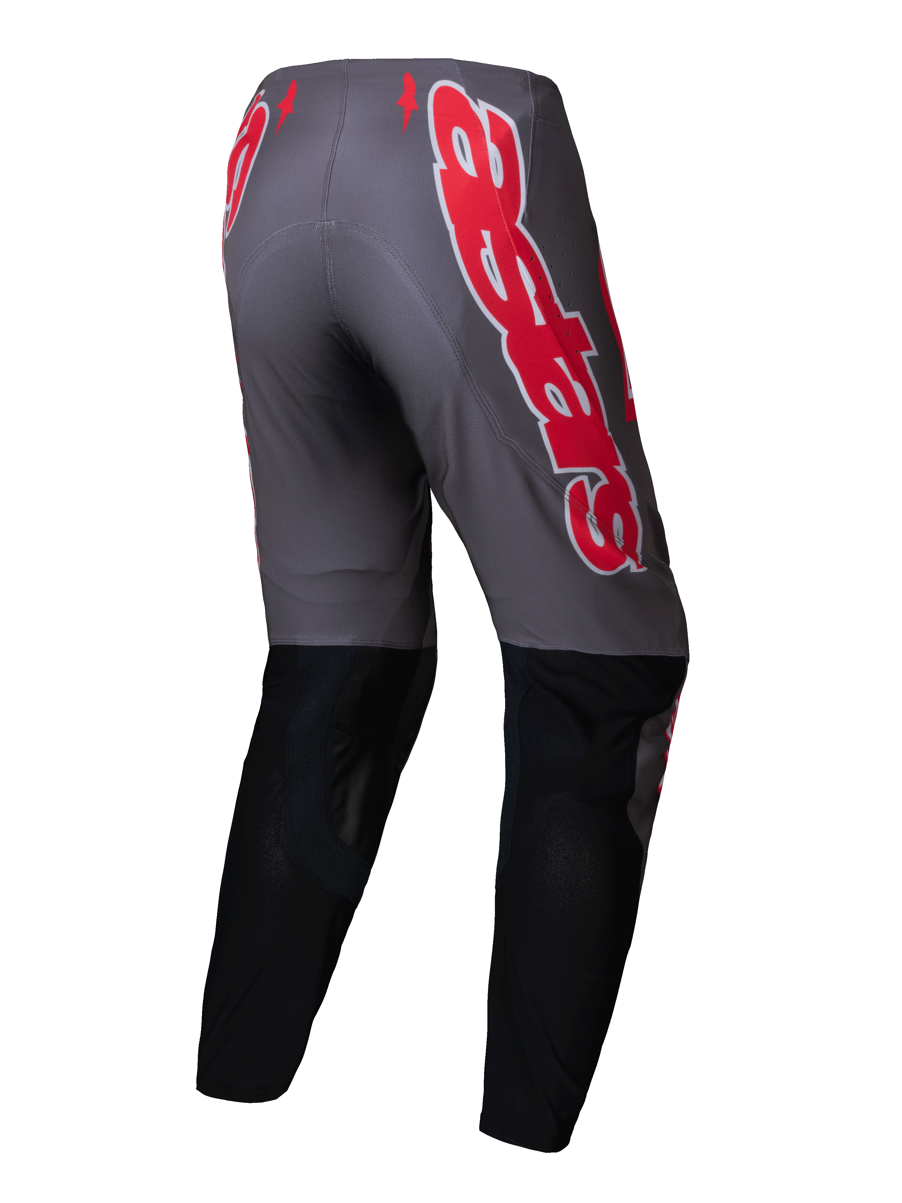 Alpinestars Supertech Lipan Hose, Motocross-Hose für Herren, Grau und Hellrot mit schwarzen Unterschenkeln, Ansicht von hinten, elastisches Ripstop-Gewebe