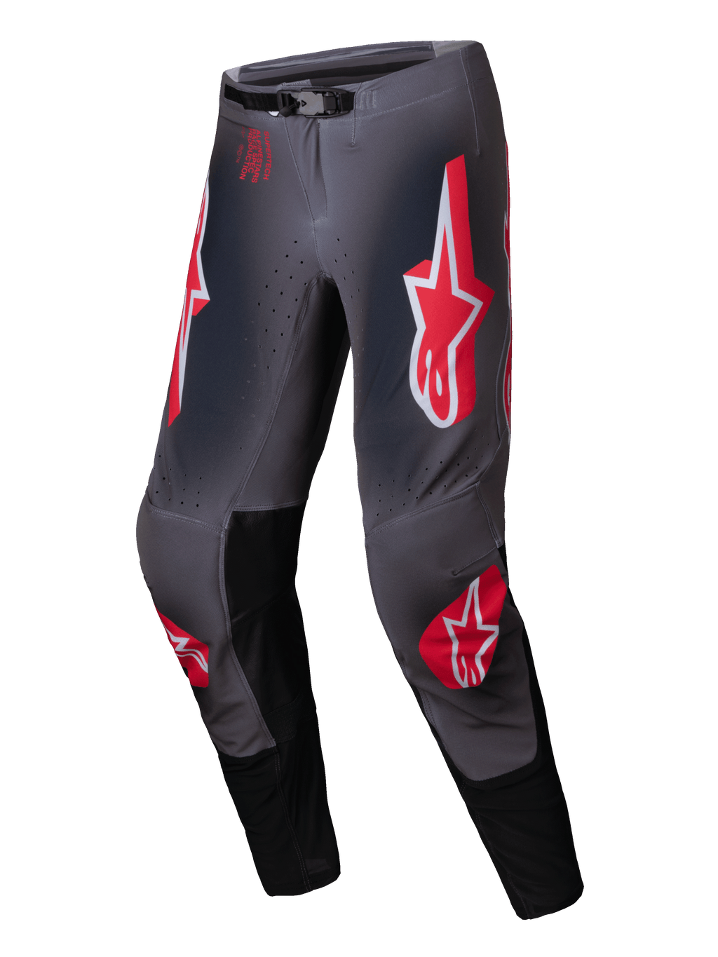 Alpinestars Supertech Lipan Hose, Motocross-Hose, Rauchgrau und Hellrot, mit Stretch-Ripstop-Konstruktion und SX1 Magnetschnalle