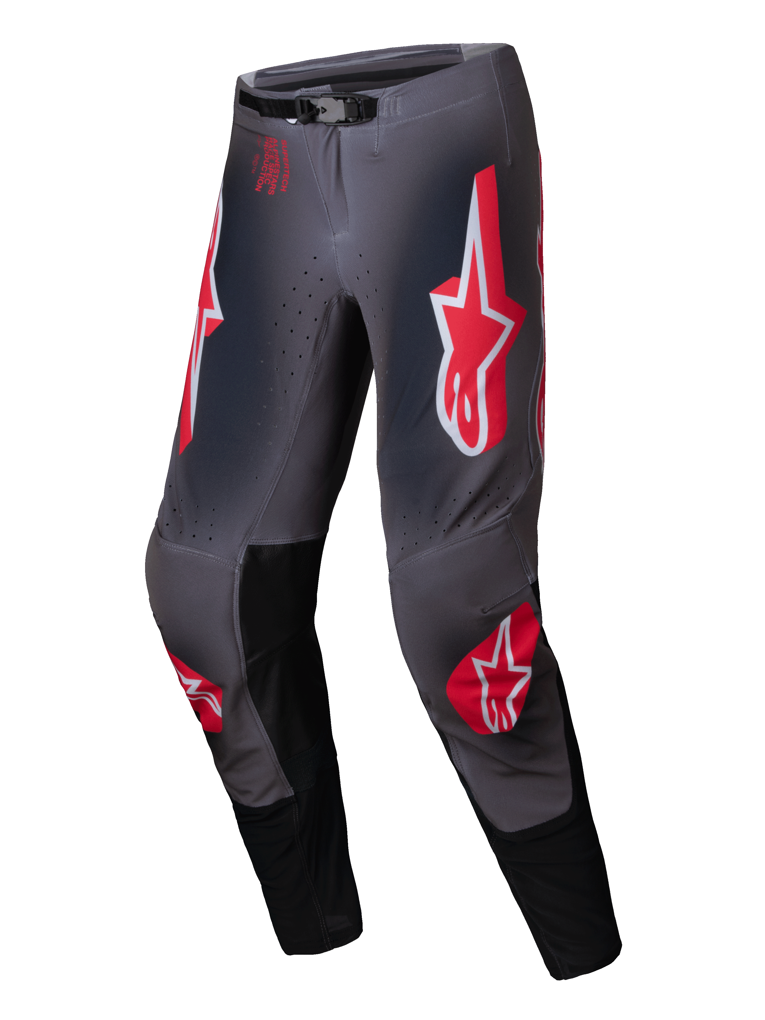 Alpinestars Supertech Lipan Hose, Motocross-Hose, Rauchgrau und Hellrot, mit Stretch-Ripstop-Konstruktion und SX1 Magnetschnalle