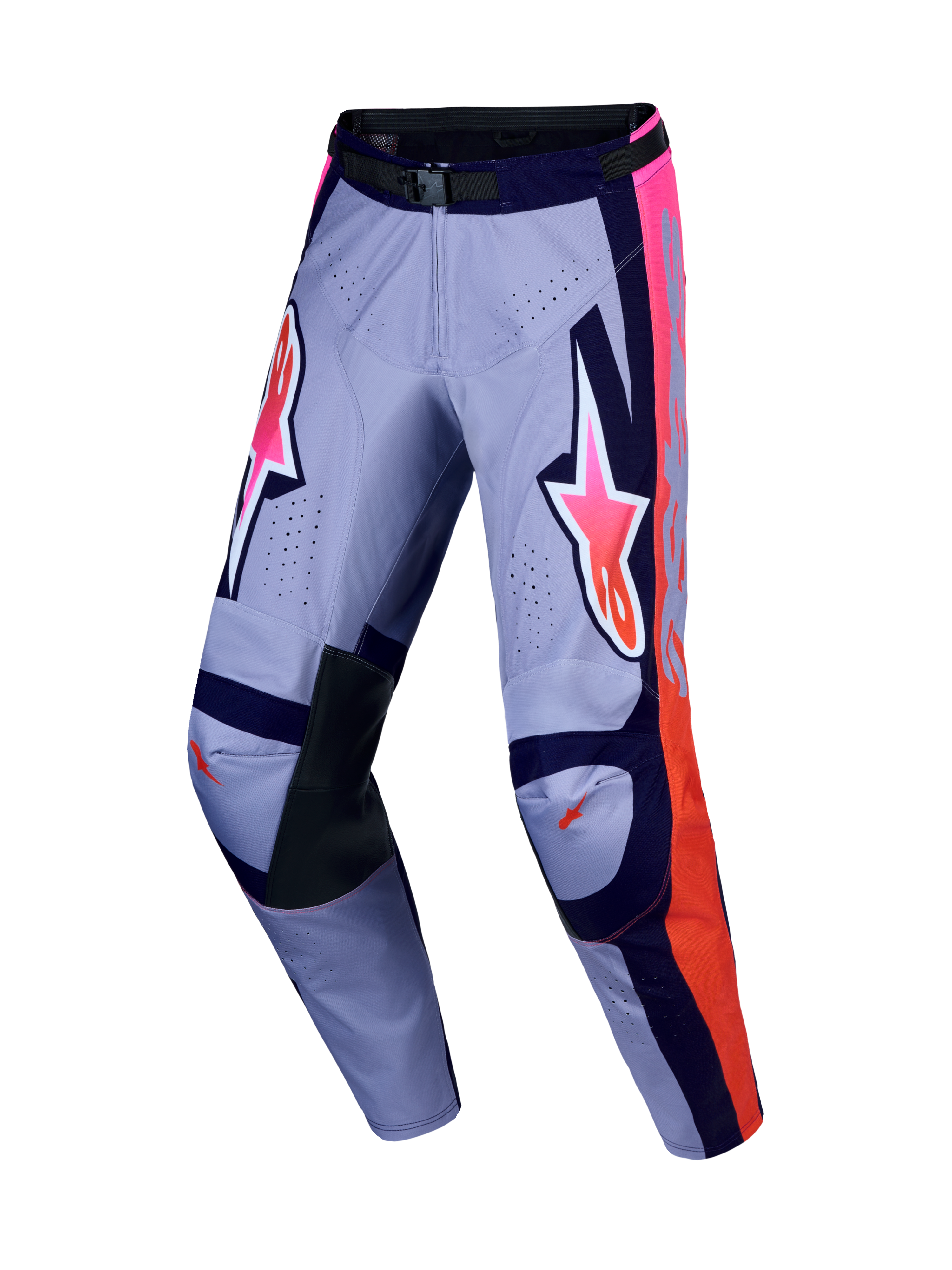 Alpinestars Racer Air Hunt Hose, Motocross-Hose in Lila und Pink, belüftetes Polygewebe und Leder-Innenknie.
