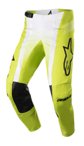 Alpinestars 2023 Techstar Push Hose, Motocross-Hose, Gelb Fluo und Weiß mit schwarzen Akzenten, mit schwarzen Lederverstärkungen an den Knieinnenseiten, perforierten Belüftungseinsätzen, großem schwarzem Logo am Oberschenkel und verstellbarer Taillenschnalle, Hochleistungs-Offroad-Ausrüstung