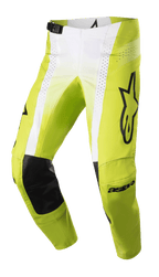 Alpinestars 2023 Techstar Push Hose, Motocross-Hose, Gelb Fluo und Weiß mit schwarzen Akzenten, mit schwarzen Lederverstärkungen an den Knieinnenseiten, perforierten Belüftungseinsätzen, großem schwarzem Logo am Oberschenkel und verstellbarer Taillenschnalle, Hochleistungs-Offroad-Ausrüstung