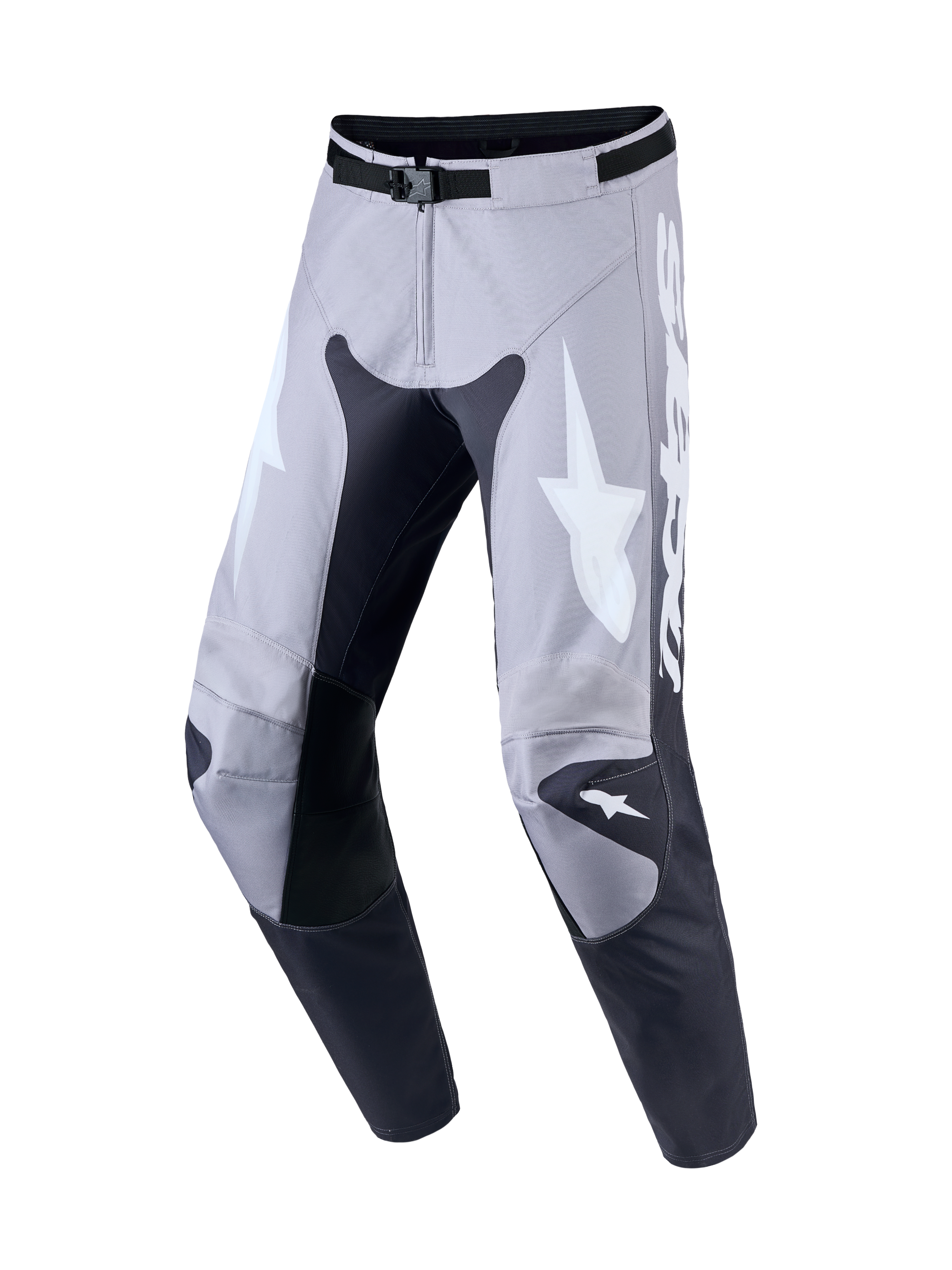 Alpinestars Racer Amber Men's Motocross Pants, Gray and Light Lilac, 600D polyfabric with leather knee panels.