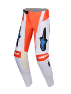 Alpinestars 2026 Techstar Knif Hose, Motocross-Hose, Hellgrau und Fluoreszierendes Orange mit blauen und schwarzen Akzenten, mit blauen Astars-Logos, perforierten Einsätzen zur Belüftung und einer sicheren magnetischen Taillenschnalle, professionelle Offroad-Rennausrüstung