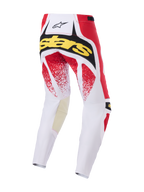Alpinestars 2026 Techstar Nomur Hose, Motocross-Hose, Weiß, Rot und Schwarz, Rückansicht mit gelbem „Stars“-Branding und roten gesprenkelten Grafiken, strapazierfähige Multi-Panel-Konstruktion für den Offroad-Rennsport