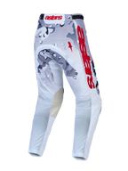 Alpinestars Racer Air Lone Motocrosshose, belüftet, Grau und Weiß mit Camouflage-Muster, rotes Branding, Rückansicht.