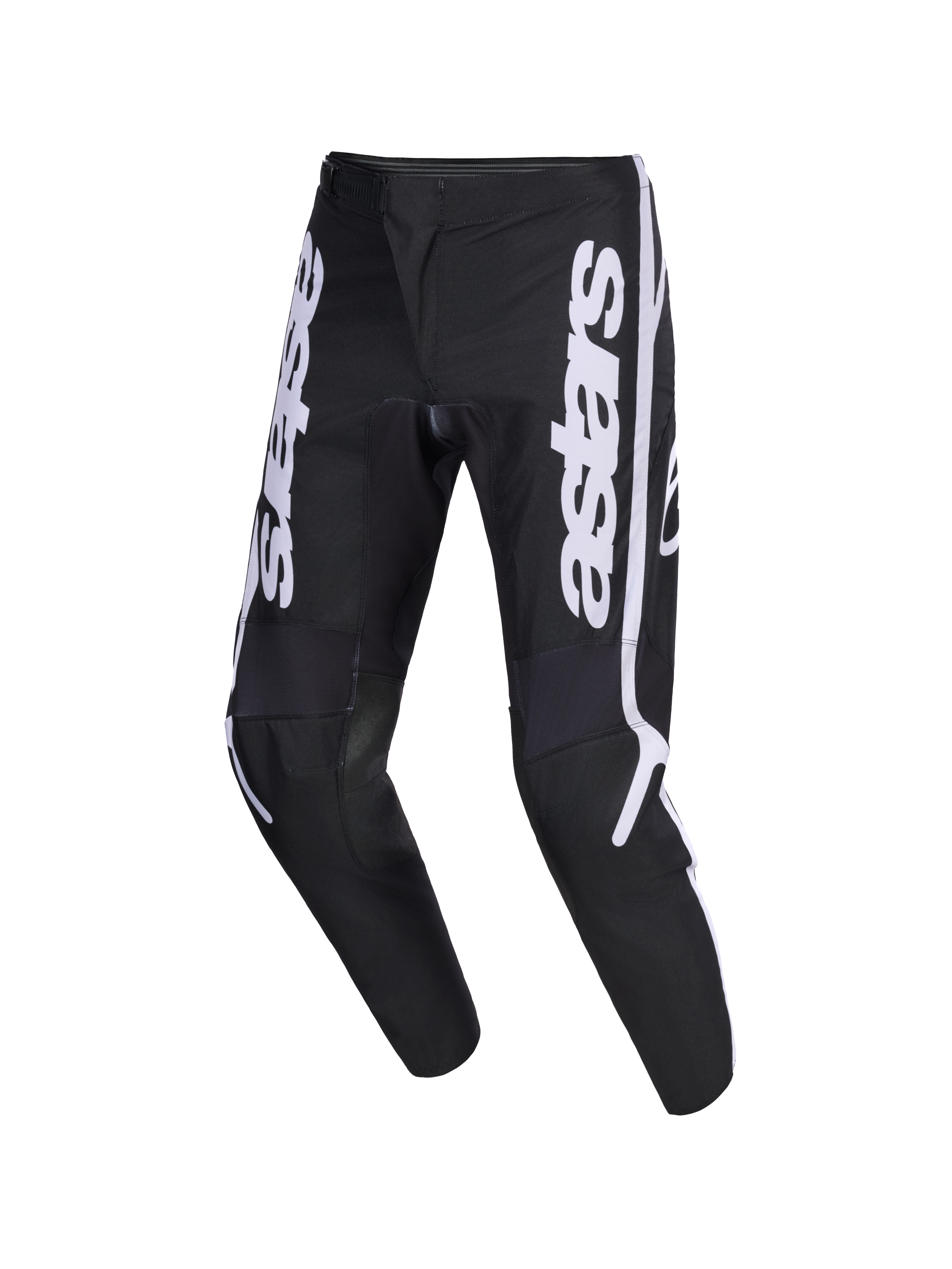 Alpinestars 2026 Fluid Apex Hose, Motocross-Hose, Schwarz und Grau, mit weißen vertikalen Astars-Logos an den Beinen, ergonomisches, vorgeformtes Sport-Fit-Design, strapazierfähige 600D-Polygewebe-Konstruktion für den Offroad-Einsatz