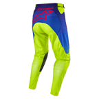 Alpinestars 2024 Racer Hoen Hose, Motocross-Hose, Gelb Fluo und Blau Night Navy, Rückansicht mit großem rotem Alpinestars Stern-Logo, dunkle Leder-Einsätze an den Knieinnenseiten, strapazierfähiges technisches Gewebe für Offroad-Rennsport