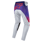 Alpinestars 2024 Racer Hoen Hose, Motocross-Hose in Hellgrau, Violett und Hot Orange, Rückansicht mit markantem Alpinestars-Logo, strapazierfähige Offroad-Bekleidung mit ergonomischer Passform