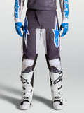 Alpinestars Fluid Drag Hosen für Motocross, Grau und Blau, vorgekrümmte Beine und ergonomischer Schutz aus Poly-Gewebe.
