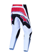 Alpinestars Fluid Drag Hose, Motocross-Rennsport-Hose, Weiß und Schwarz mit roten Akzenten, 600D-Polygewebe, Rückansicht.