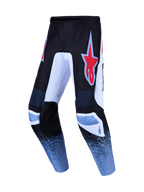 Alpinestars Fluid Drag Motocross-Hose in Schwarz und Blau mit rotem Stern-Logo und strapazierfähigem 600D Poly-Gewebe.