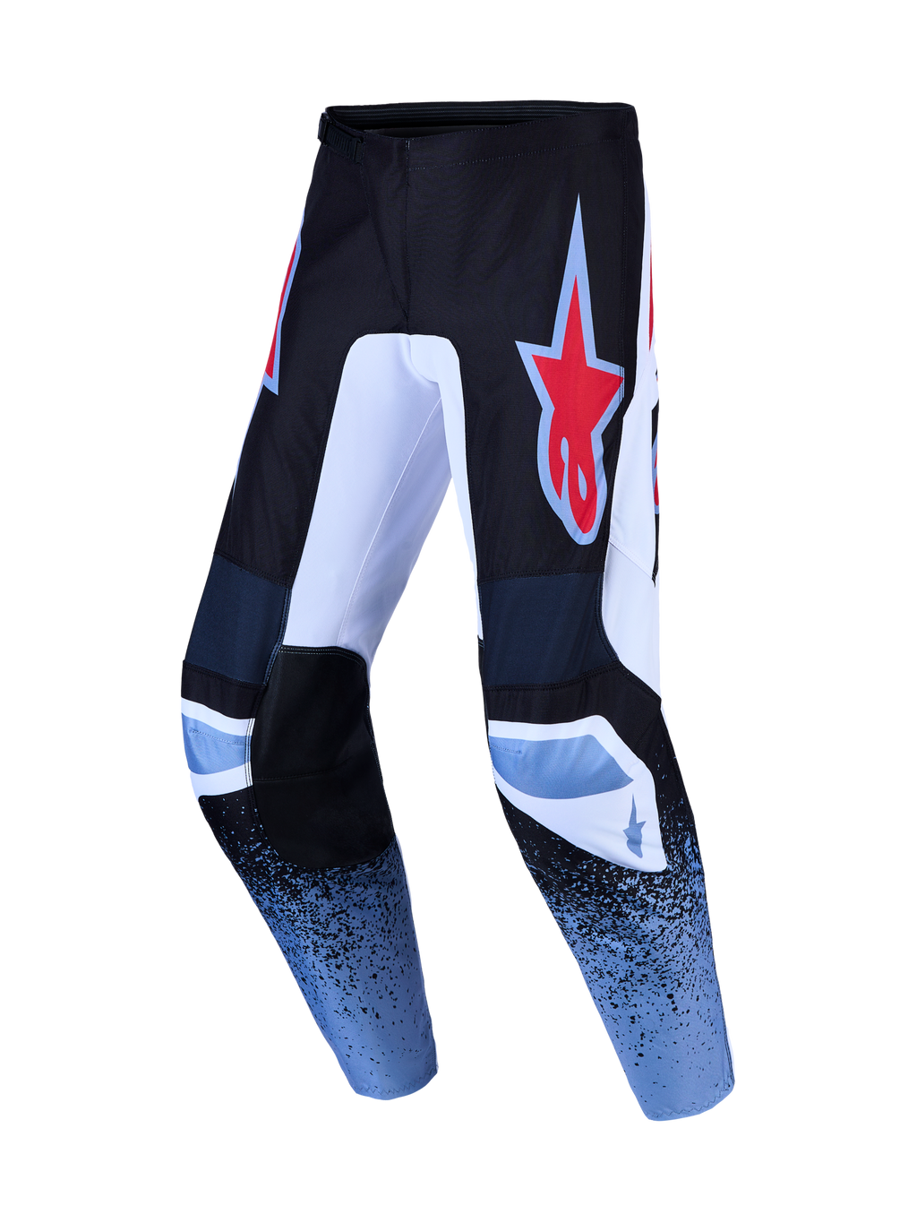 Alpinestars Fluid Drag Hose, Herren-Motocross-Hose in Schwarz und Hellblau, strapazierfähiges Polygewebe mit ergonomischer, vorgeformter Passform und Alpinestars-Logo.
