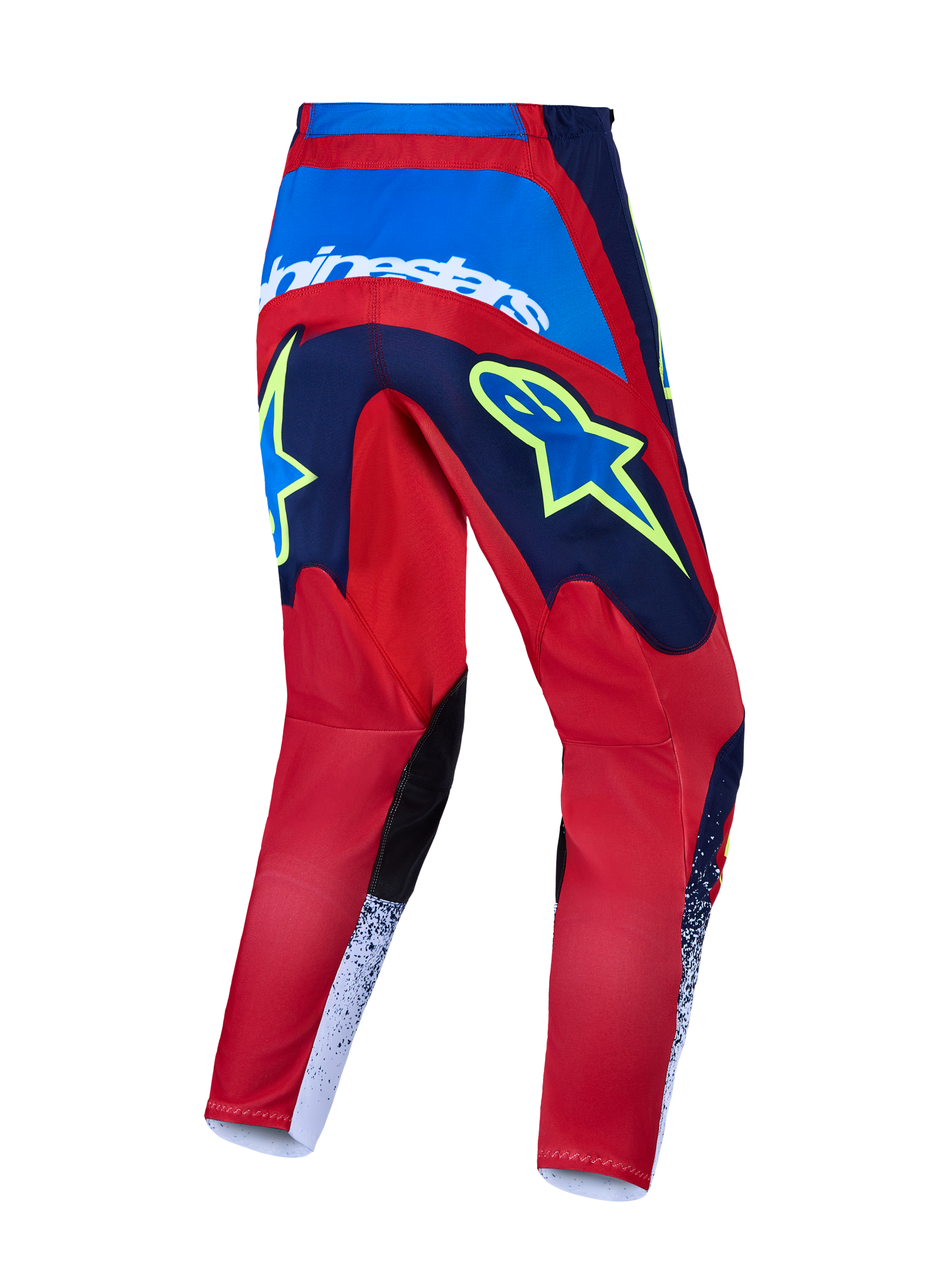 Alpinestars Fluid Drag Hose, Motocross-Hose für Herren, Blau und Rot mit gelben Akzenten, Rückansicht, strapazierfähige Offroad-Ausrüstung