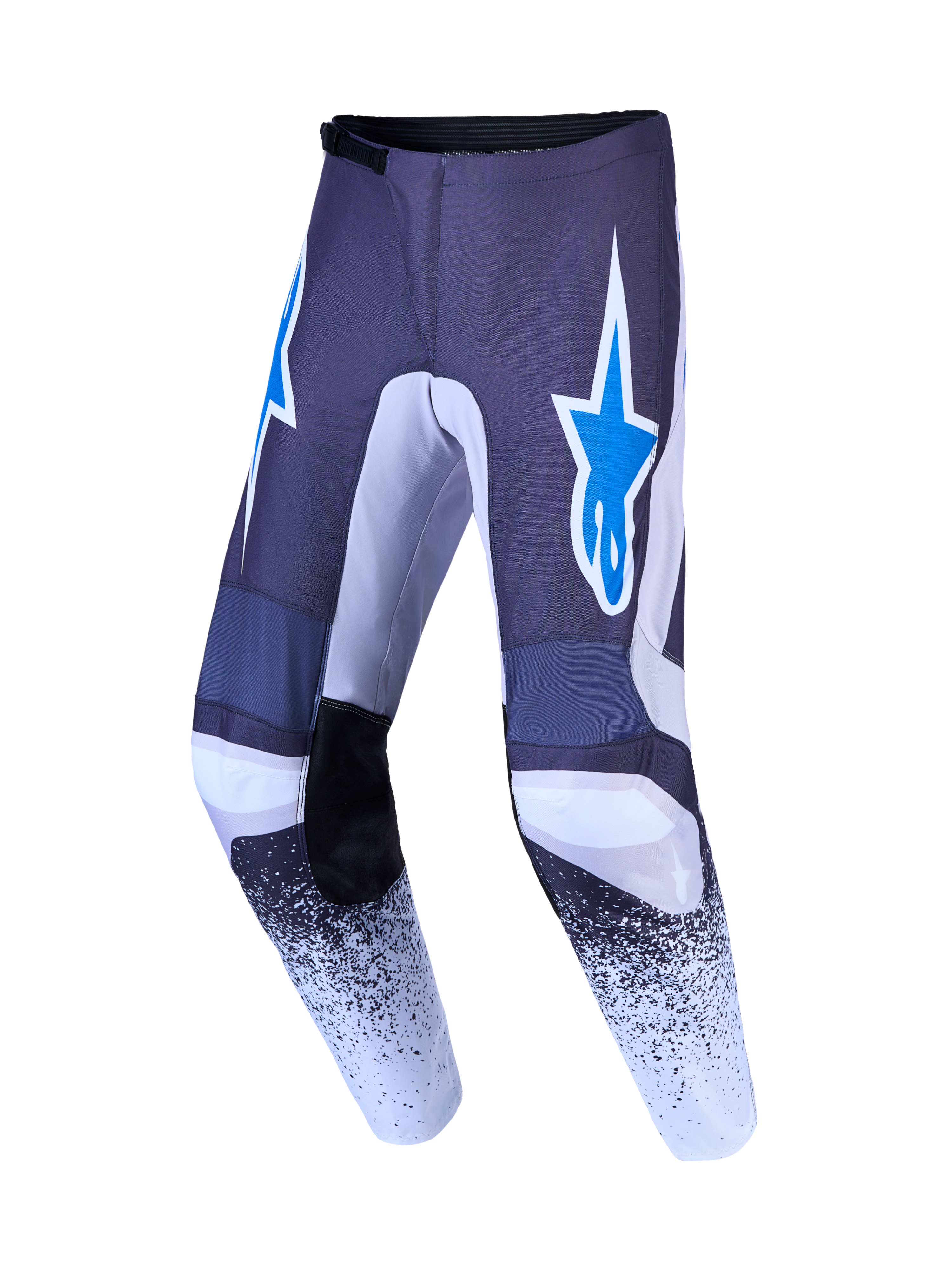 Alpinestars Fluid Drag Hosen, Motocross-Hose für Herren, Grau und Blau, verstärktes Polygewebe mit Sternlogografiken.