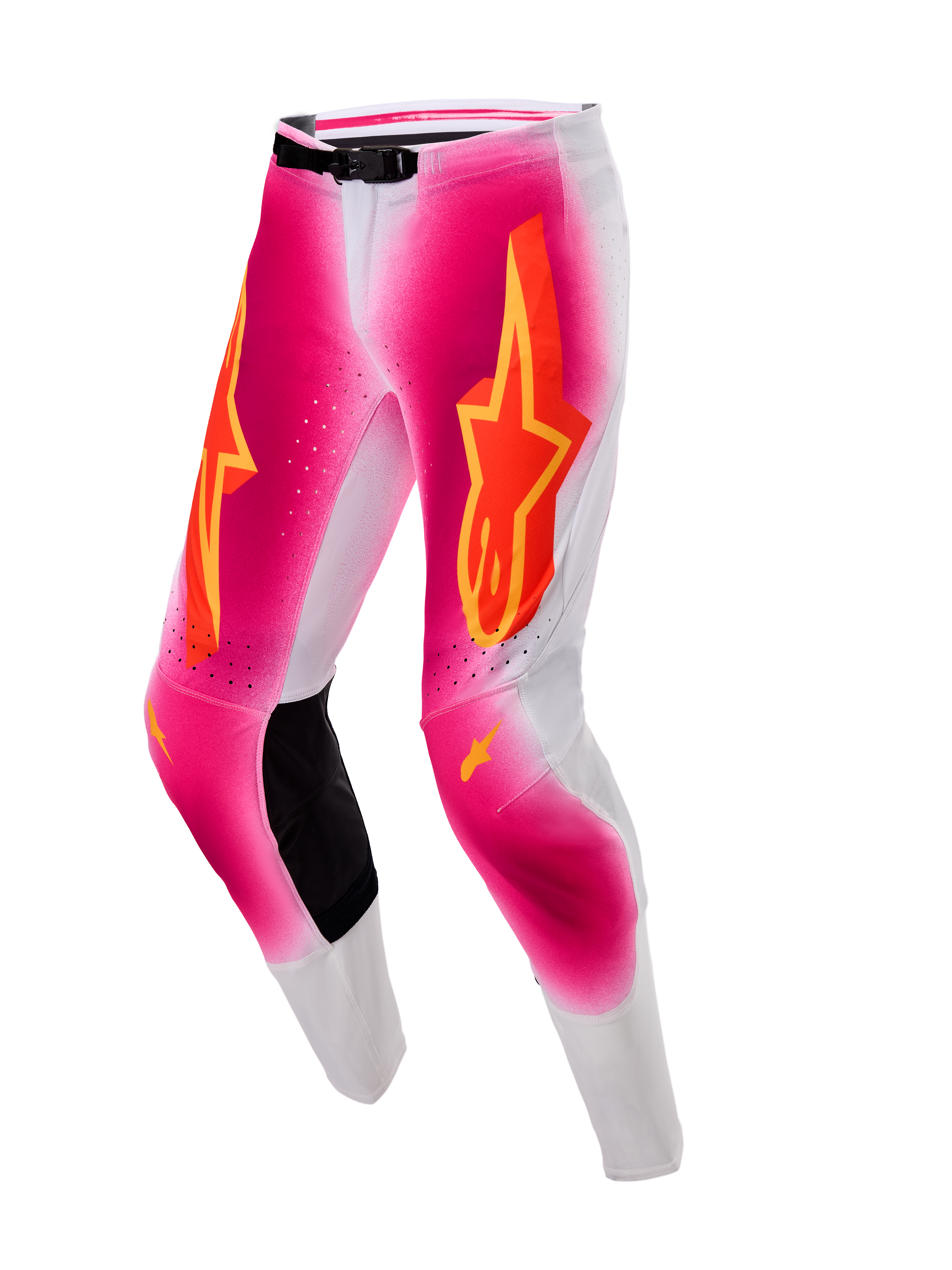 Alpinestars Limited Edition Supertech AFD MIG Pants, Motocross Racing Pants, Men's, Pink Fluo and White with leather knee panels