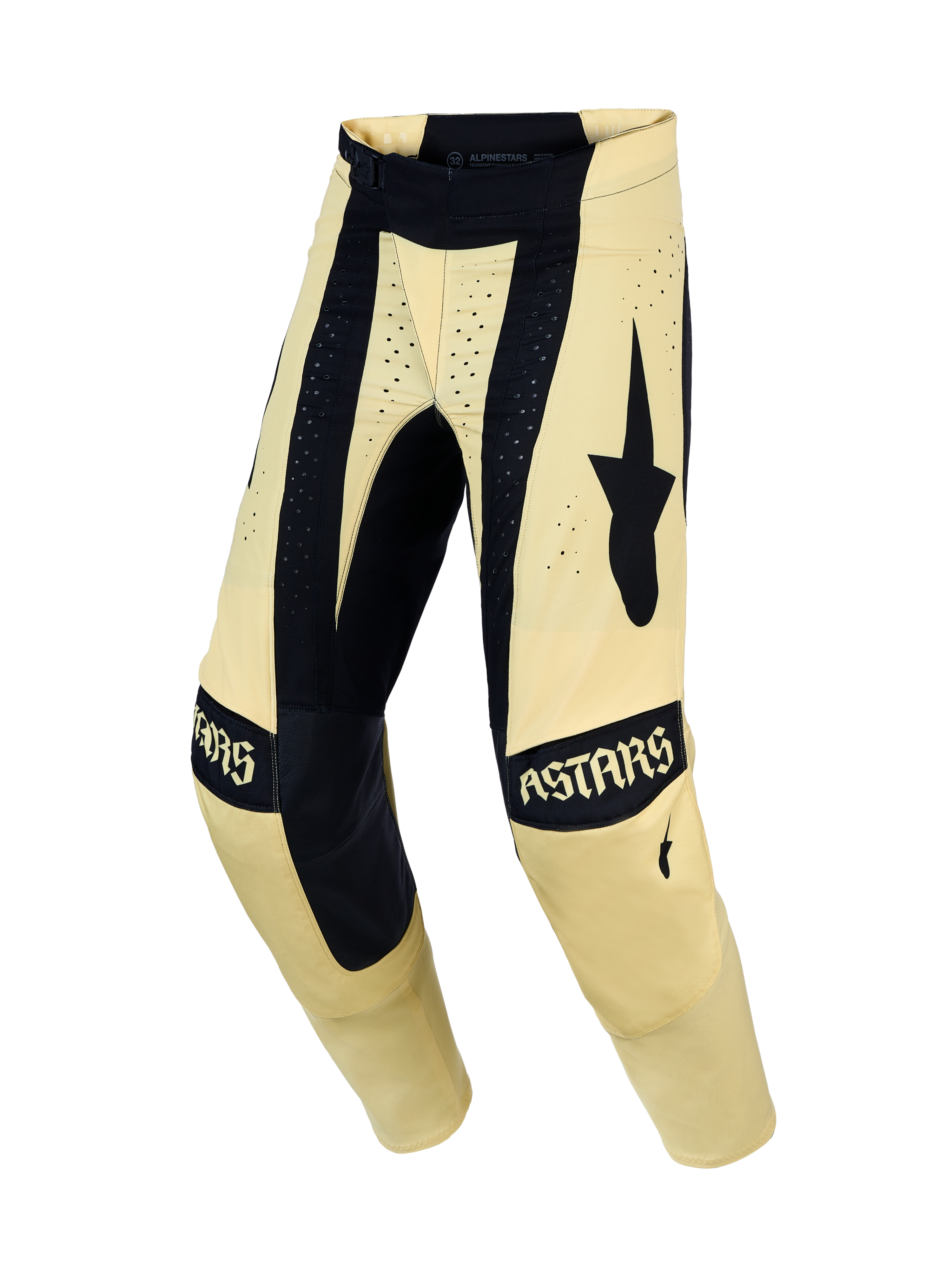 Alpinestars Techstar Atrox Motocross-Hose, Herren-Offroad-Bekleidung, Creme und Schwarz, lasergeschnittene Belüftung für MX-Performance, ASTARS-Logo.