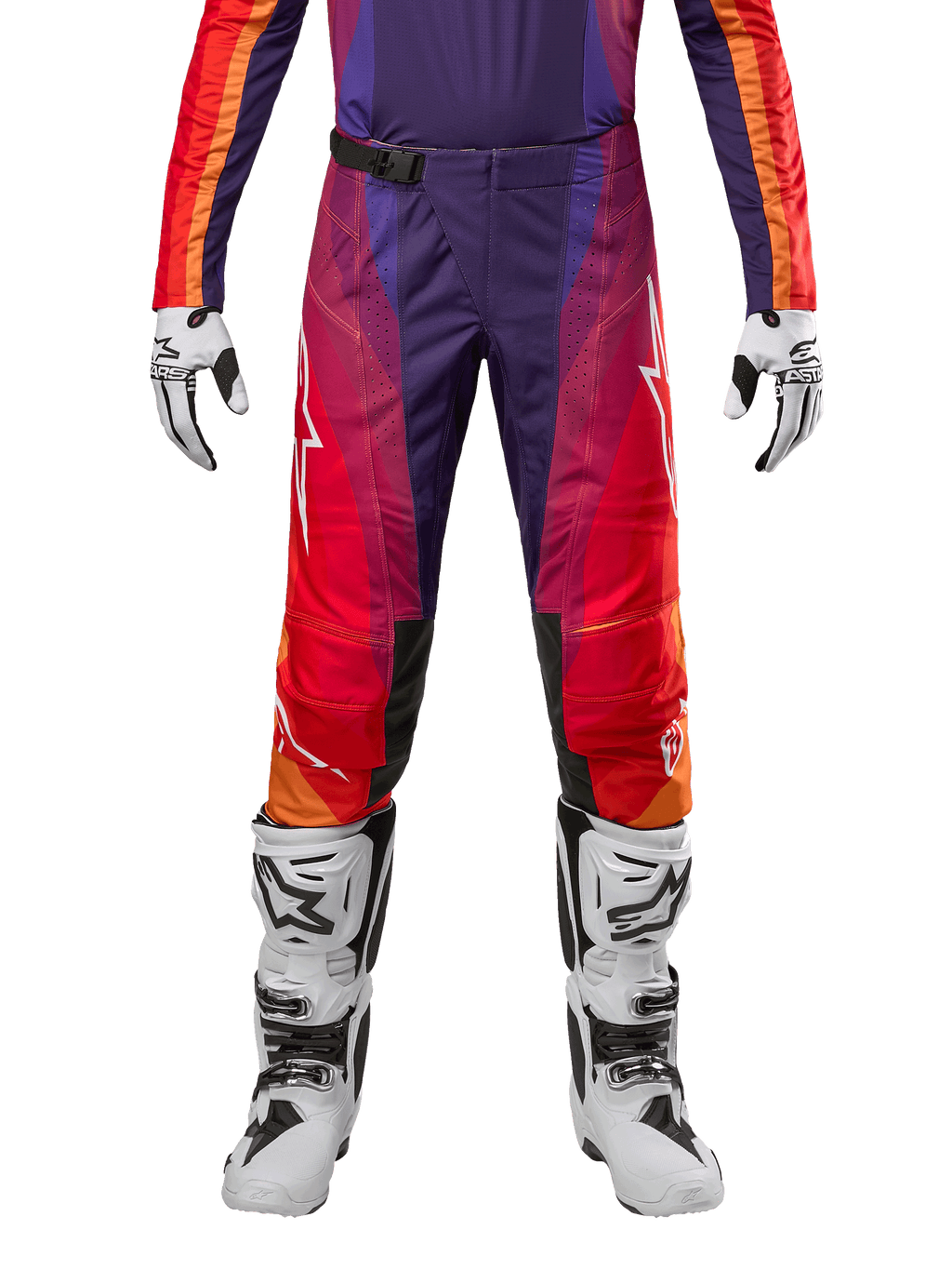 Alpinestars 2024 Techstar Pneuma Hose, Motocross-Hose, Lila, Orange und Blau, SX2 Magnetverschluss, Babel-Kniekonstruktion, strapazierfähige Offroad-Rennhose