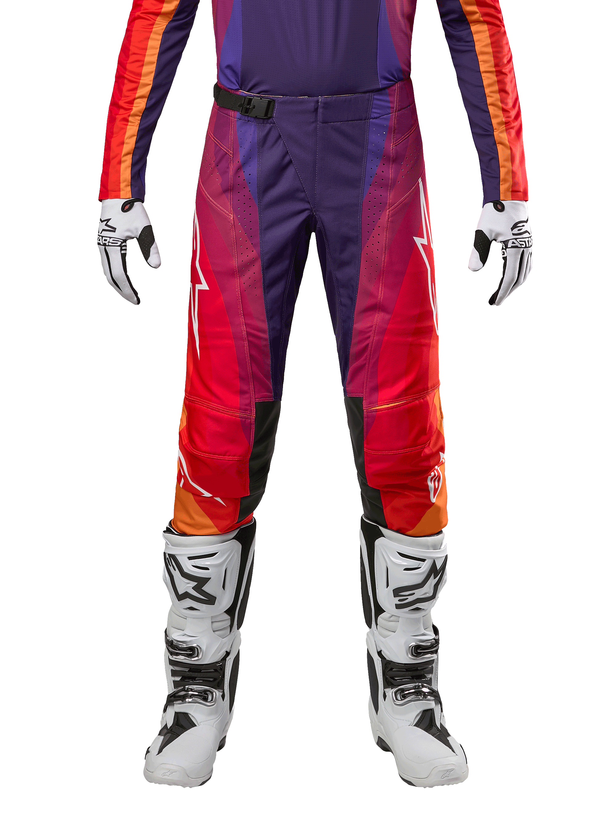 Alpinestars 2024 Techstar Pneuma Hose, Motocross-Hose, Lila, Orange und Blau, SX2 Magnetverschluss, Babel-Kniekonstruktion, strapazierfähige Offroad-Rennhose
