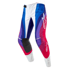 Alpinestars 2024 Techstar Pneuma Hose, Motocross-Hose, Blu Mars Rot Weiß, mit dynamischem Wellenmuster in Blau-, Violett- und Rottönen, weißen Alpinestars-Logos und strapazierfähigen schwarzen Knie-Innenpaneelen