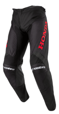 Alpinestars Honda Racer Iconic Hose, Motocross-Hose, Schwarz mit rotem Branding, mit einem großen roten Honda-Logo auf dem Oberschenkel und weißem Alpinestars-Schriftzug auf den Knien, sportlicher Schnitt für Offroad-Performance