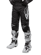 Alpinestars 2024 Racer Hana Hose, Motocross-Hose, Schwarz und Weiß mit weißen Logos, sportliche Passform, strapazierfähiges Design für Offroad-Rennsport, kombiniert mit weißen Motocross-Stiefeln