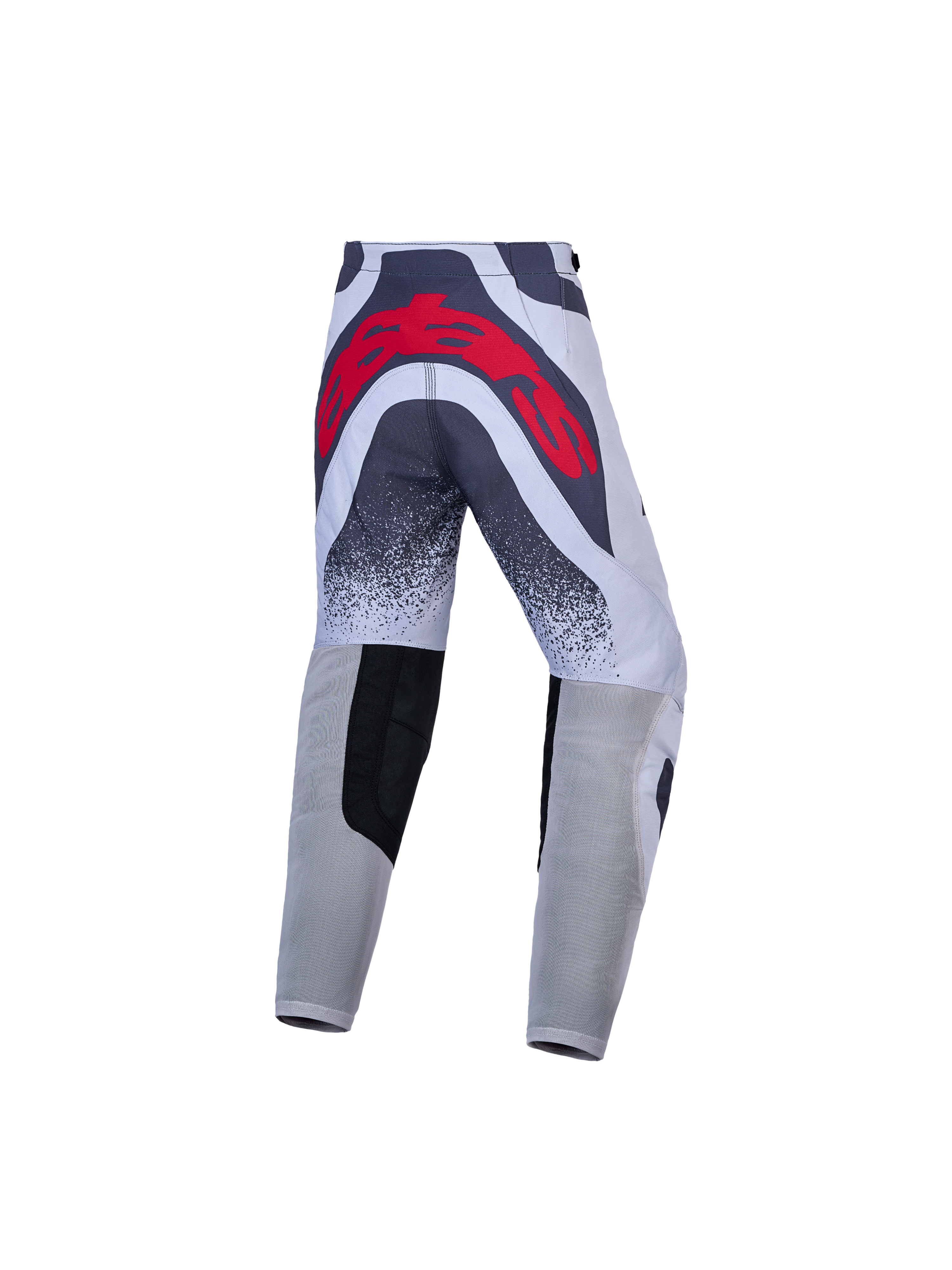 Alpinestars Youth Supertech Swan Motocross Pants, gray and red, athletic race fit with large back logo.