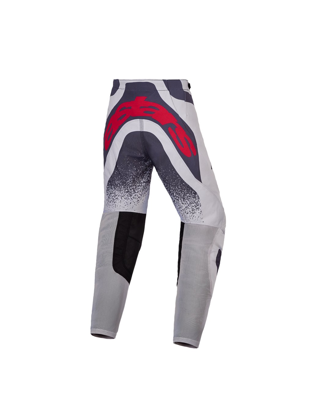 Alpinestars Youth Supertech Swan Pants, gray and red motocross racing trousers with a large rear logo and ventilated panels.